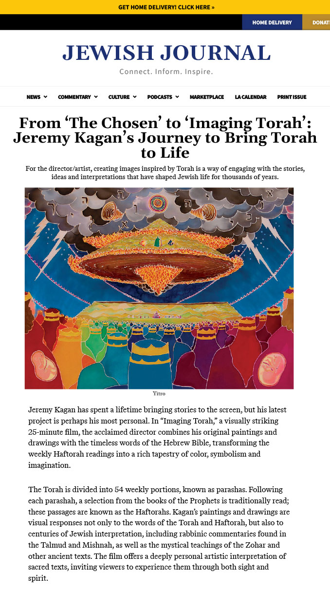 Jewish Journal: From The Chosen to Imaging Torah — Jeremy Kagan's journey to bring Torah to life